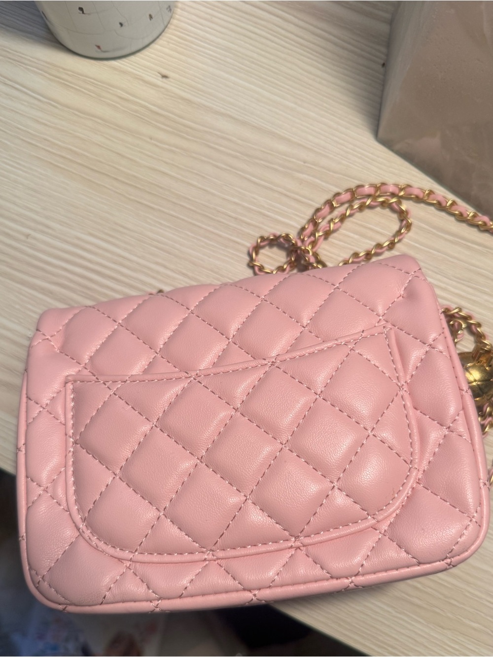 CHANEL Pink Quilted Mini Crossbody with Gold Chain - Picture 4 of 6